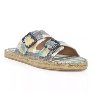 Ellen DeGeneres Sadie Slide green blue plaid buckle sandal size 6 espadrille